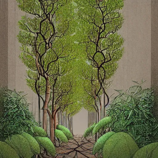 Prompt: Digital Art of Tree's growing from an alleyway by Nguyen Thanh Nhan