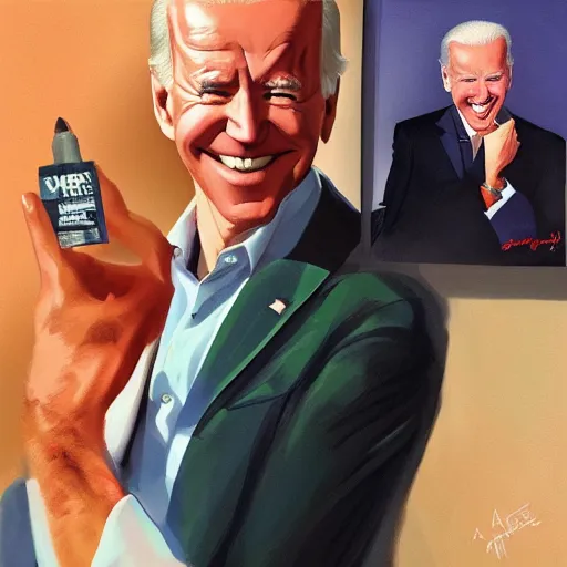 Prompt: Joe Biden wearing a virgin killer, sharp smile, dream fuel, optimistic colors, by artgerm