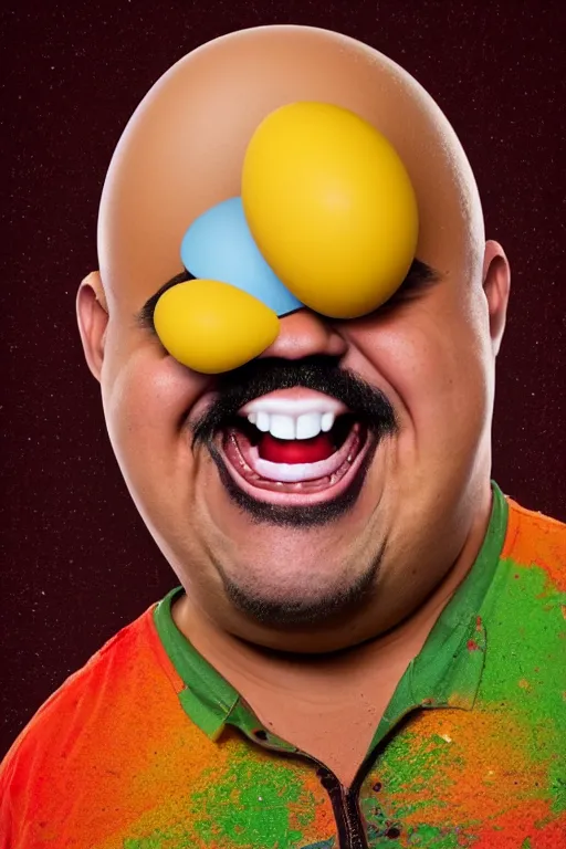 Image similar to 📷 gabriel iglesias comedian the egg 🥚, made of food, head portrait, dynamic lighting, 4 k