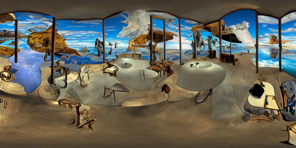 Image similar to equirectangular room by salvador dali