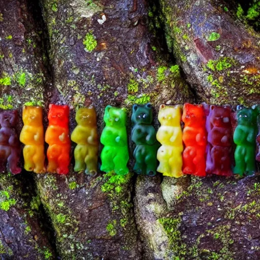 Image similar to national geographic photo of wild gummy bears, wildlife photography
