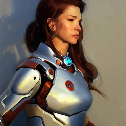 Image similar to greg manchess portrait painting of a female ironman as overwatch character, medium shot, asymmetrical, profile picture, organic painting, sunny day, matte painting, bold shapes, hard edges, street art, trending on artstation, by huang guangjian, gil elvgren, ruan jia, greg rutkowski, gaston bussiere