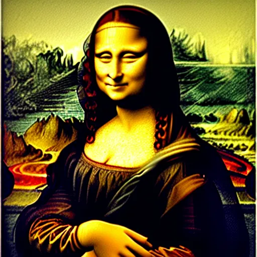 Image similar to Mona lisa drawn by Claude Monet, Oil painting