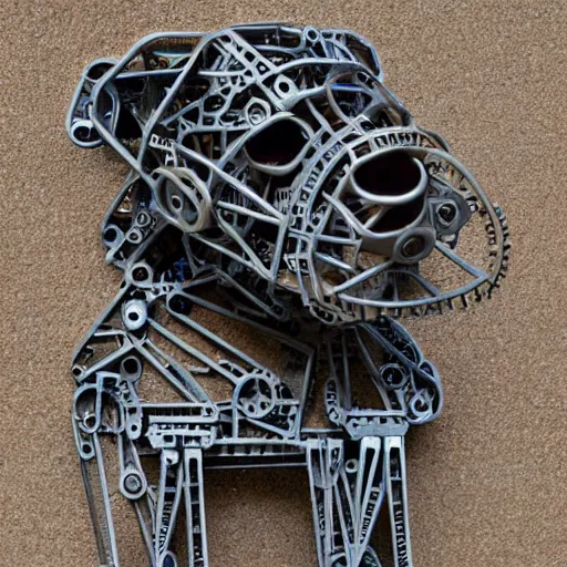 Prompt: dog made out of mechanical parts, 33mm photo