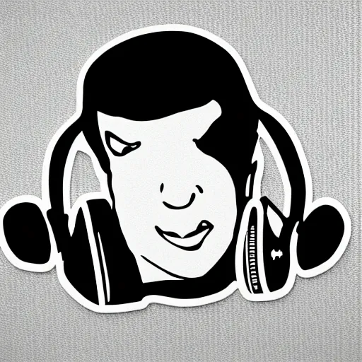 Image similar to svg sticker of a Pop-Wonder Captain-Spock-Star-Trek at a rave, spinning records, giant headphones rocking out, wearing headphones, huge speakers, dancing, rave, DJ, spinning records, digital art, amazing composition, rule-of-thirds, award-winning, trending on artstation, featured on deviantart