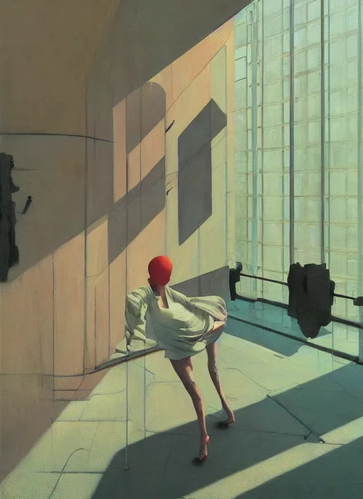 Prompt: time does not exist anymore by edward hopper and james gilleard, zdzislaw beksinski, overgrown vegetation, open ceiling, highly detailed, painted by francis bacon, painted by james gilleard, airbrush, ilya kuvshinov, wlop, stanley artgerm, very coherent, art by takato yamamoto and james jean