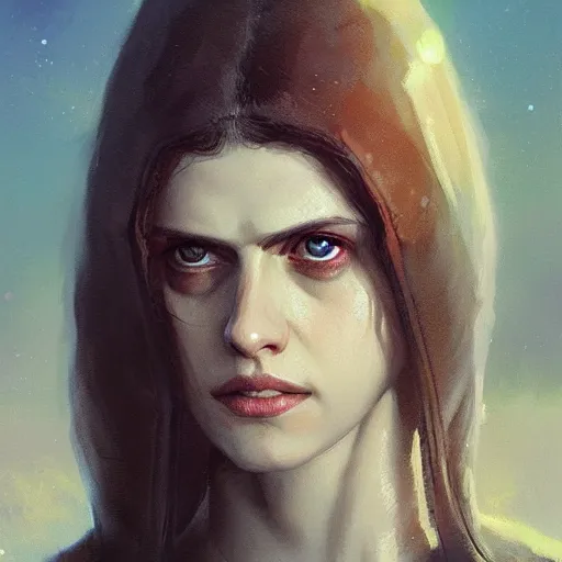 Prompt: A portrait of Alexandra Daddario, sith, star wars art, art by greg rutkowski, matte painting, trending on artstation