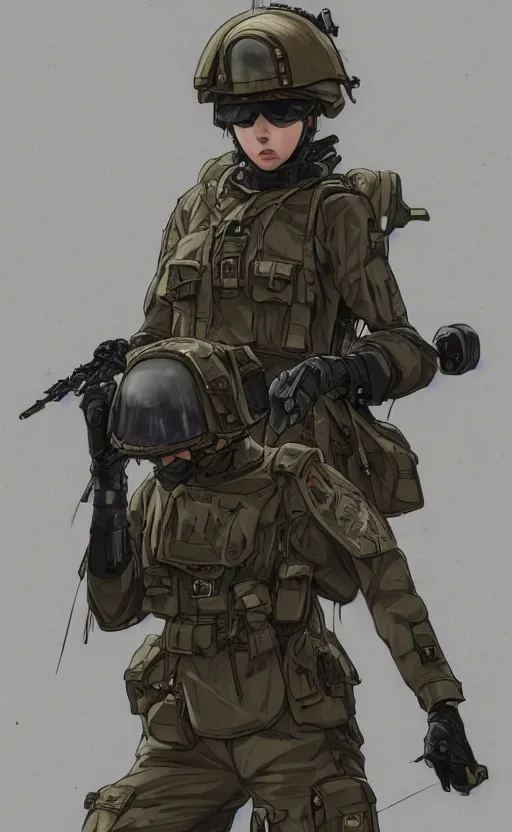 Image similar to mechanized female infantry squad, urban warfare, soldier clothing, combat helmet, anime style, short hair, hair down, symmetrical facial features, from arknights, hyper realistic, 4 k, rule of thirds, extreme detail, detailed drawing, trending artstation, hd, tarkov, realistic lighting, by alphonse mucha, greg rutkowski, sharp focus, backlit