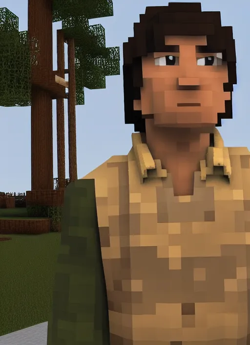 Image similar to realistic anton chigurh in minecraft