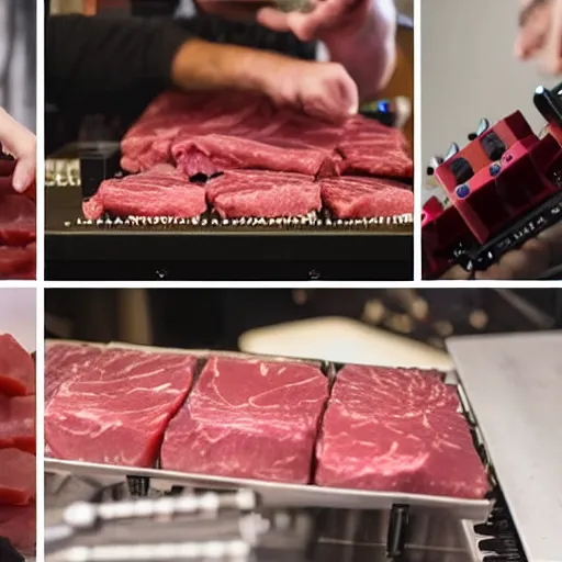 Prompt: a modular synthesizer made from raw meat