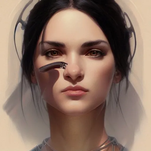 Image similar to gallent blackhaired girl portrait, sci-fi face, elegant, highly detailed, digital painting, artstation, concept art, smooth, sharp focus, illustration, art by artgerm and greg rutkowski and alphonse mucha