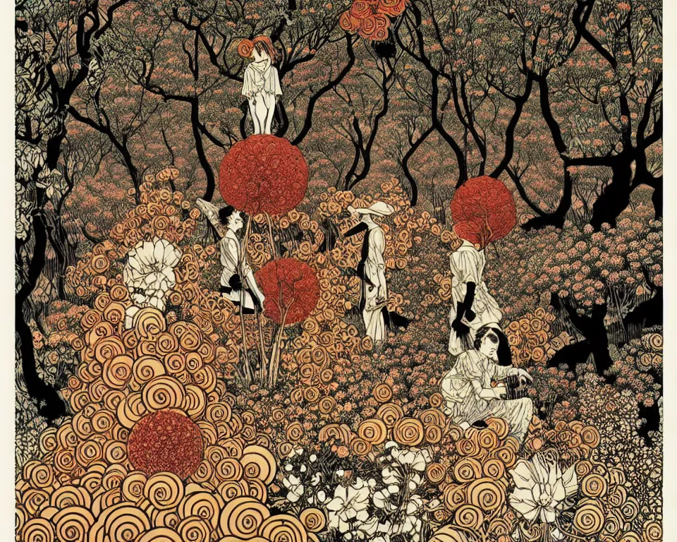 Image similar to garden of eternal delights by yuko shimizu and malczewski