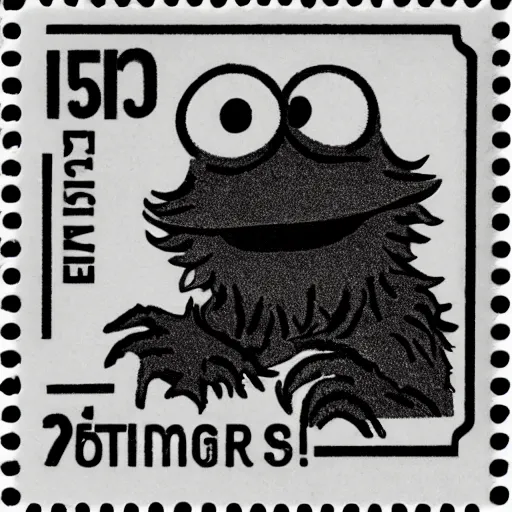 Prompt: cookie monster in the style of a 1 9 2 0 s vintage mailing stamp