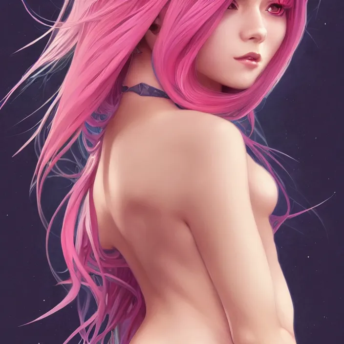 Image similar to full body portrait, a beautiful symmetrical gorgeous anime girl, rainbow hair, attractive, casual, modern, victoria's secret, highly detailed, digital painting, artstation, concept art, smooth, sharp focus, illustration, art by artgerm, greg rutkowski and alphonse mucha, 8 k,