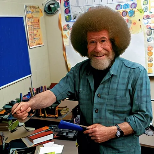Prompt: bob ross in science class