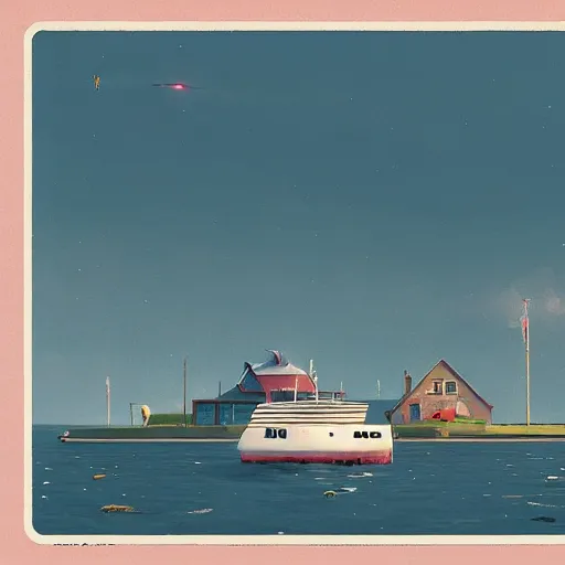 Image similar to yachting club by simon stalenhag