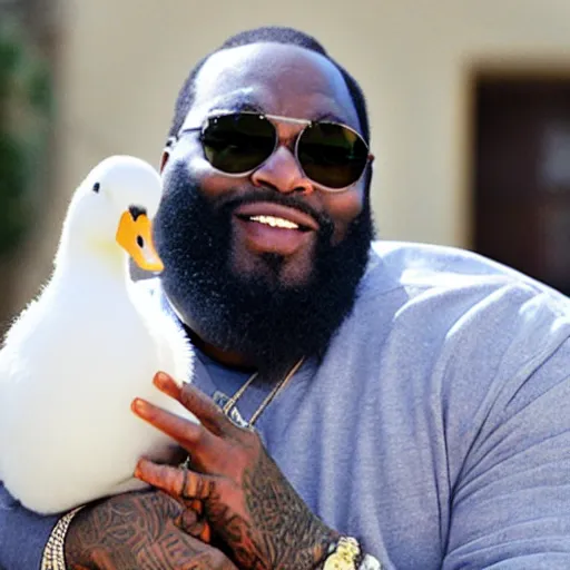 Image similar to rick ross, holding a white duck
