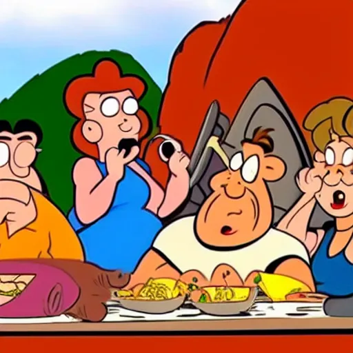 Image similar to The Flintstones eating tamales, animated, by Hanna Barbera