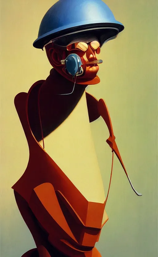 Image similar to Portrait of an engineer with helmet, very coherent, painted by Edward Hopper, Wayne Barlowe, painted by James Gilleard, airbrush, art by JamesJean