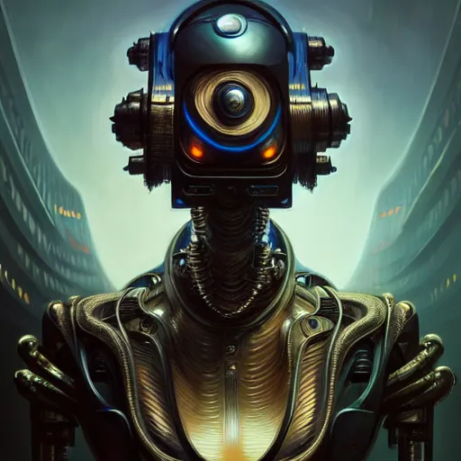 Image similar to low angle shot of a cyberpunk gazmask robot character, intricate, elegant, highly detailed, centered, digital painting, artstation, concept art, smooth, sharp focus, illustration, artgerm, Tomasz Alen Kopera, Peter Mohrbacher, donato giancola, Joseph Christian Leyendecker, WLOP, Boris Vallejo