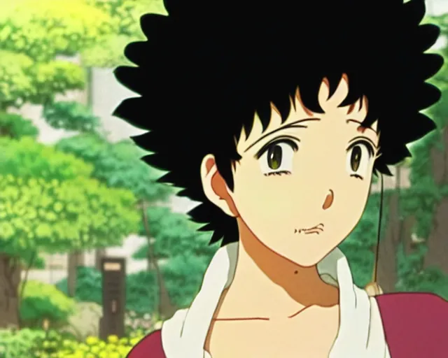 Prompt: anime fine details portrait of brown skinned woman with curly black hair, bokeh. anime masterpiece by Studio Ghibli. 8k, sharp high quality classic anime from 1990 in style of Hayao Miyazaki