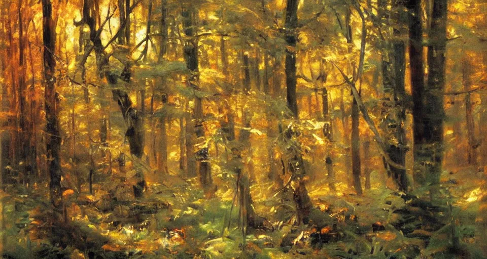 Prompt: dark forest, oil painting, vivid colors, brush strokes, elegant, highly detailed, by richard schmid and john singer sargent