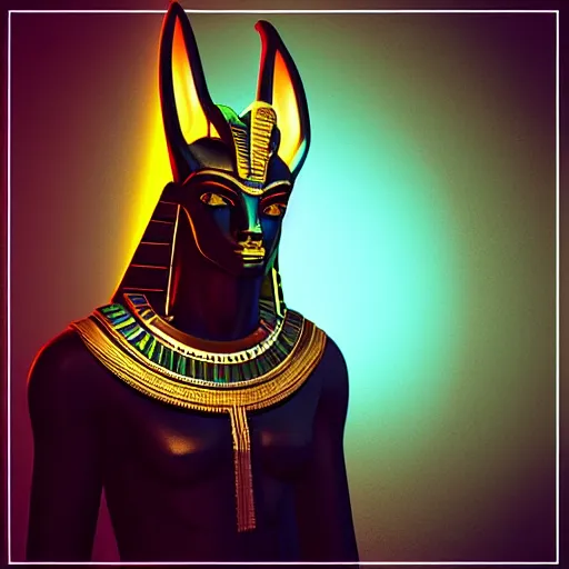 Prompt: “ egyptian god anubis in modern clothes, 3 d aesthetic lighting ”