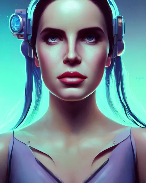 Image similar to portrait of lana del rey as a cyborg. intricate abstract. intricate artwork, by tooth wu, wlop, beeple, dan mumford. concept art, octane render, trending on artstation, greg rutkowski very coherent symmetrical artwork. cinematic, key art, hyper realism, high detail, octane render, 8 k, iridescent accents