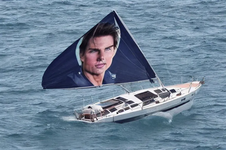 Prompt: sailboat with tom cruise face on the sail