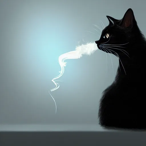 Prompt: a portrait of a black cat smoking a cigarette fantasy intricate cinematic lighting highly detailed digital painting artstation concept art smooth