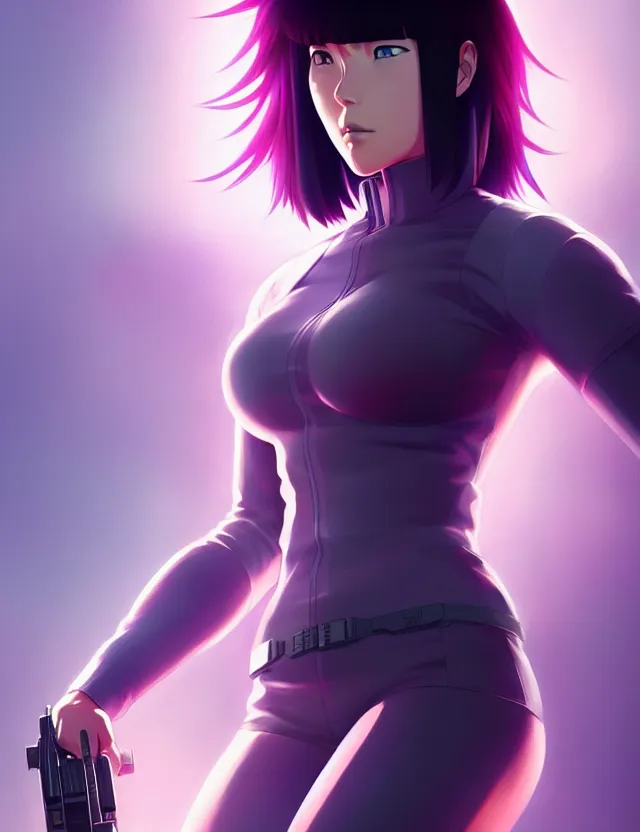 Image similar to a fullbody portrait of motoko kusanagi the major ghost in the shell : : stand alone complex, under repairs, maintenance : : by ilya kuvshinov, rossdraws, artgerm, sola digital arts, anti aliasing, raytracing : :