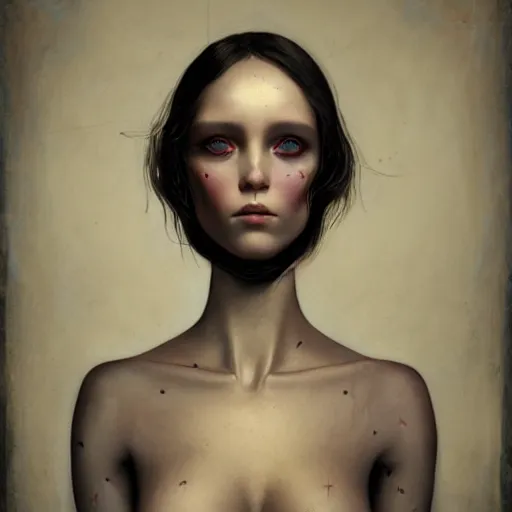 Image similar to a single lonely dollpunk female posing, detailed, realistic eyes, symmetry body features, award winning, by Tom Bagshaw