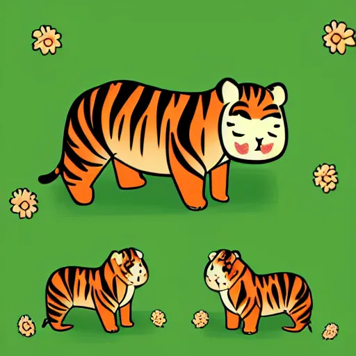 Prompt: a cutesy cartoon tiger on grass simple concept art in the style of neko atsume