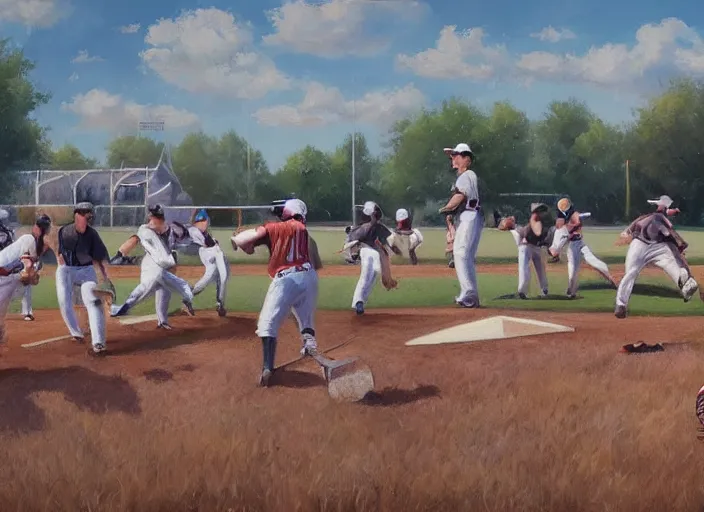 Image similar to field of dreams baseball game, oil painting by jama jurabaev, extremely detailed, brush hard, artstation, for aaa game, high quality, brush stroke