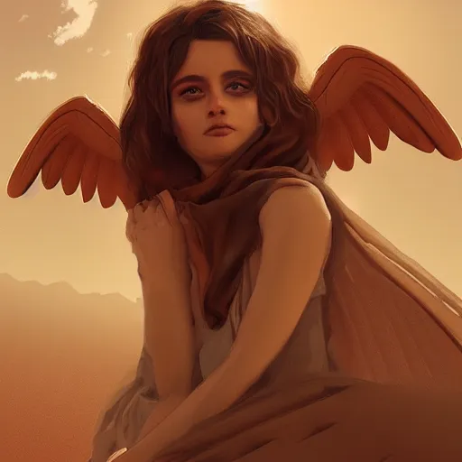 Prompt: an angel in desert,ArtStation .