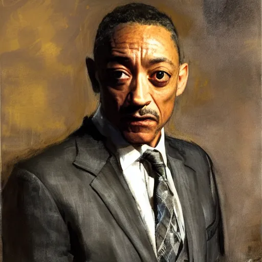 Image similar to portrait of a determined looking giancarlo esposito as moff gideon, by jeremy mann, anders zorn.