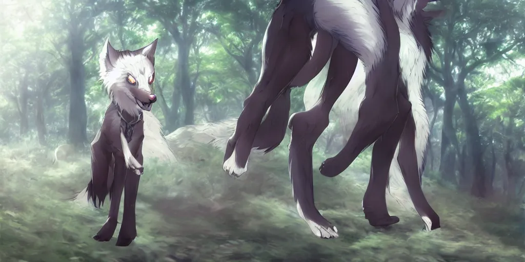 Prompt: anime! art, male anthro wolf furry!, walking at the park, award - winning digital art, cgsociety