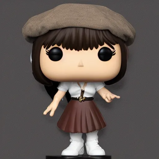 Image similar to Elmiira; funko pop of girl with short brown hairm, wearing a beret; white shirt; funko pop