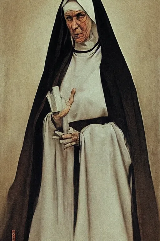 Image similar to portrait, an evil nun, art by jacek malczewski