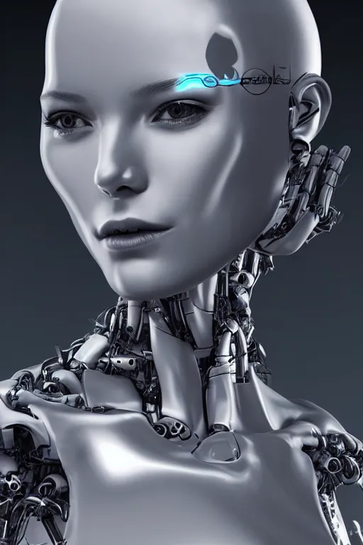 Image similar to robot with human face, female head, woman human face, human face realistic, human head, cyborg frame concept, cyborg by ales-kotnik, sci-fi android female