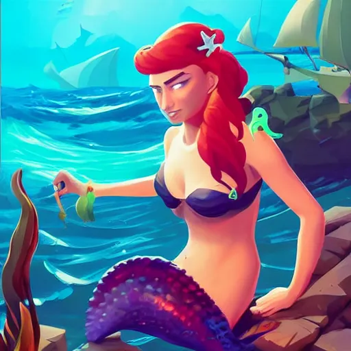 Image similar to painting mermaid treasure on sea of thieves game avatar hero smooth face median photoshop filter cutout vector, behance hd by jesper ejsing, by rhads, makoto shinkai and lois van baarle, ilya kuvshinov, rossdraws global illumination