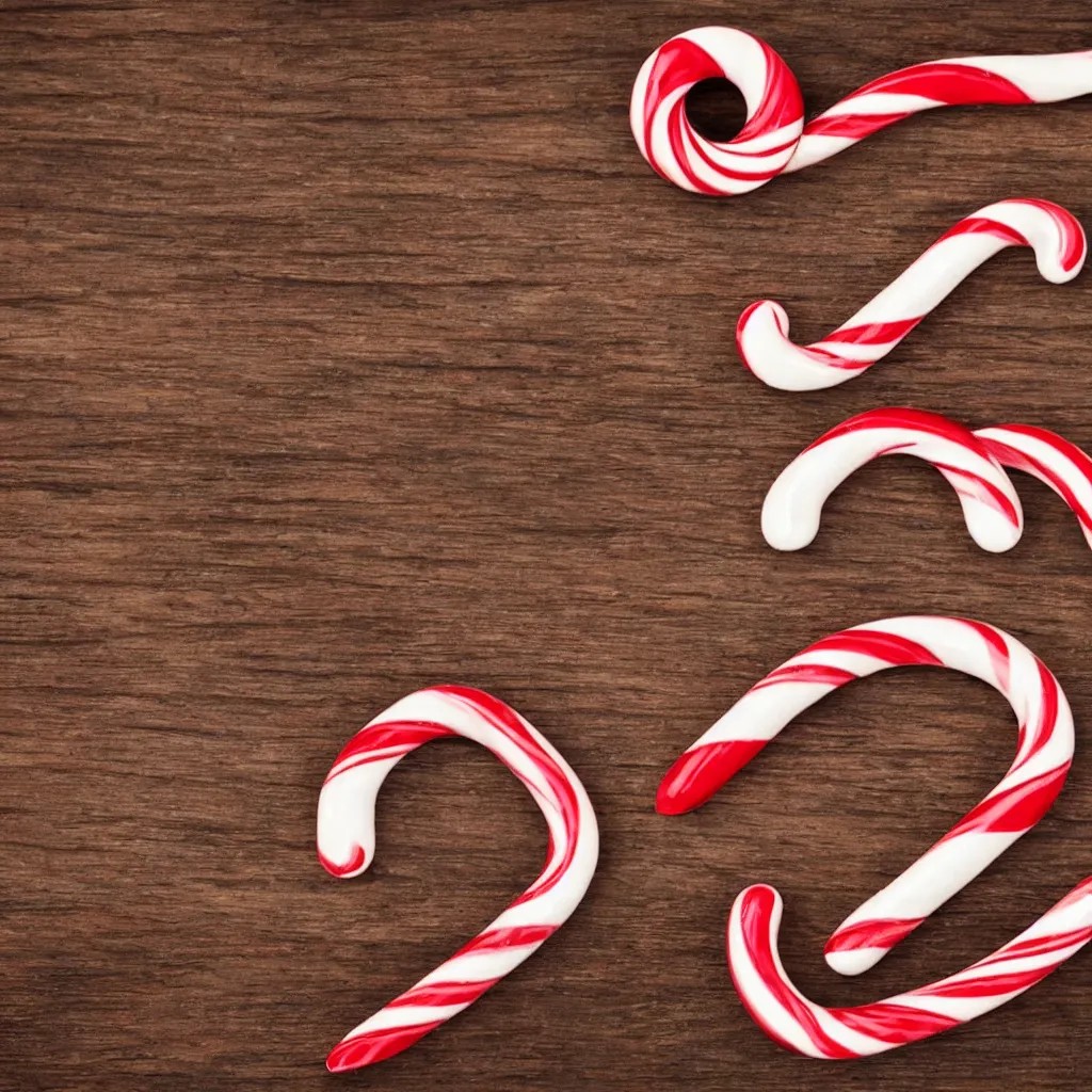 Image similar to close - up view of candy cane on top of a wooden table, 8 k, high detail, photorealistic, proper shading