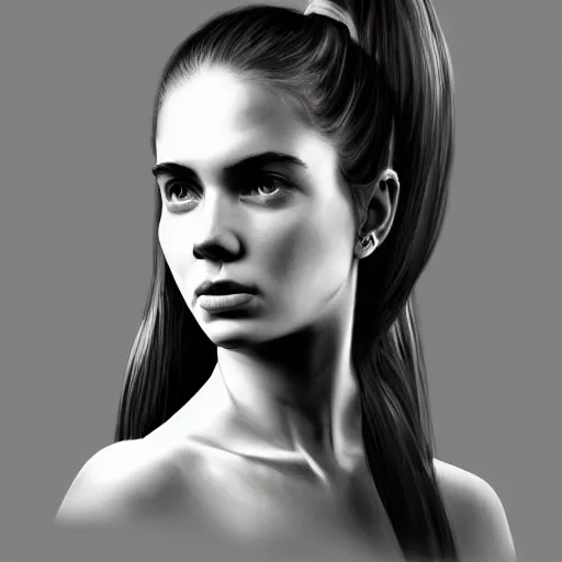 Image similar to 8 k hight resolution detailed charcoal drawing, a girl with ponytails, beautiful hd nouveau concept art colourful artwork, in the style of damian tirado