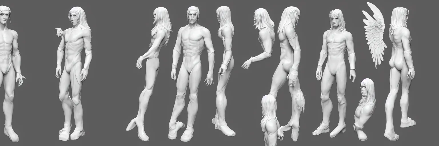 Image similar to pure white angel character study of male tori spelling, clear faces, screenwriter, introvert, outsider, geek, disturbed, emotional, character sheet, fine details, concept design, contrast, kim jung gi, pixar and da vinci, trending on artstation, 8 k, full body and head, turnaround, front view, back view, ultra wide angle