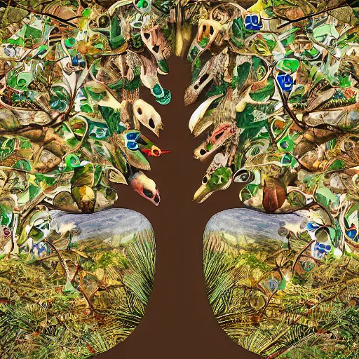 Prompt: tree of life showing various animal and plant species as leaves, digital art, highly detailed