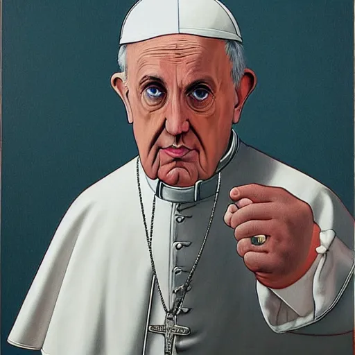 Image similar to the pope by raphael hopper, and rene magritte. extremely highly detailed, occult, funny, humorous, humor, hilarious, funny, entertaining, magical, trending on artstationhq