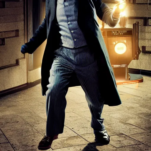 Image similar to doctor who played by Patrick Stewart, cinematic photo, distance shot,