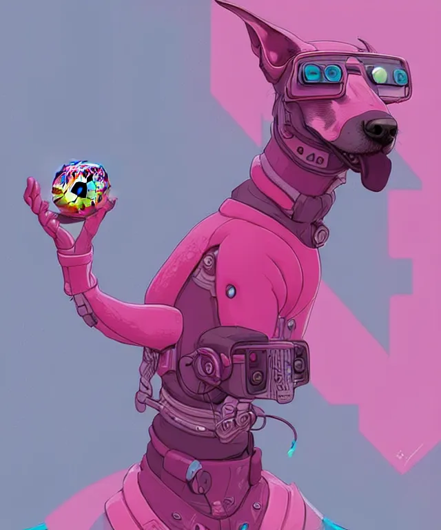 Image similar to a portrait of an anthropomorphic cyberpunk greyhound dog eating a pink donut, cyberpunk!, fantasy, elegant, digital painting, artstation, concept art, matte, sharp focus, illustration, art by josan gonzalez