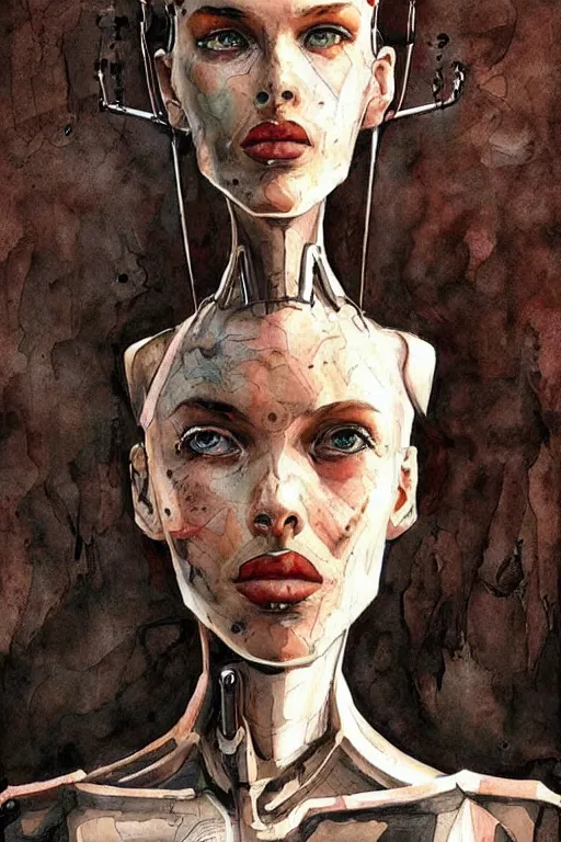 Image similar to portrait fashion model cyborg artwork by enki bilal