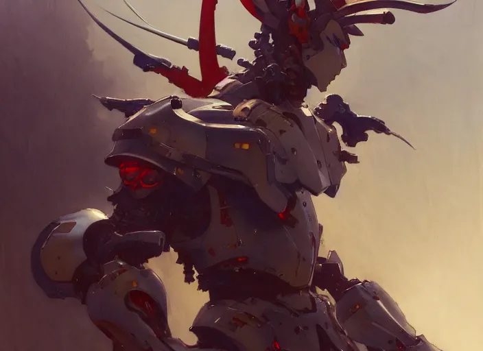 Image similar to character design game art digital 2 d man samurai evangelion cyborg armor by gaston bussiere, anna nikonova aka newmilky, greg rutkowski, yoji shinkawa, yoshitaka amano, tsutomu nihei, riccardo federici, moebius, donato giancola, trending on artstation, featured on pixiv